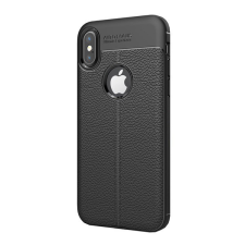 Gigapack Szilikon telefonvédő (közepesen ütésálló, bőr hatású, varrás minta, logo kivágás) FEKETE [Apple iPhone XS 5.8] tok és táska