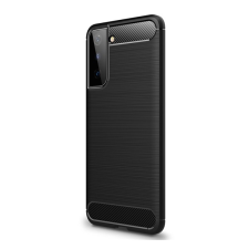 Gigapack Szilikon telefonvédő (közepesen ütésálló, légpárnás sarok, szálcsiszolt, karbon minta) FEKETE Samsung Galaxy S21 (SM-G991) 5G tok és táska