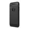 Gigapack Szilikon telefonvédő (közepesen ütésálló, légpárnás sarok, szálcsiszolt, karbon minta, logó kivágás) FEKETE Apple iPhone XR 6.1