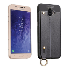 Gigapack Szilikon telefonvédő (ütésállóság, asztali tartó, bőr hatású, varrás minta + kézpánt) FEKETE tok és táska