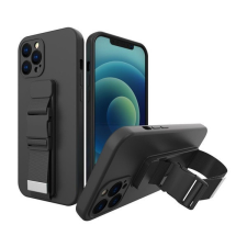 Gigapack Szilikon telefonvédő (ütésállóság, asztali tartó, kártyazseb, textil hátlap + kézpánt) FEKETE tok és táska