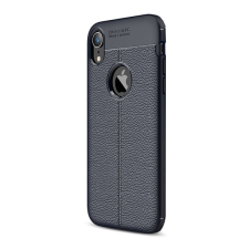 Gigapack Szilikon telefonvédő (ütésállóság, bőr hatású, varrás minta, logó kivágás) SÖTÉTKÉK tok és táska