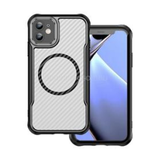 Gigapack Szilikon telefonvédő (ütésállóság, légpárnás sarok, kameravédő, karbon minta, MagSafe) FEKETE (GP-168569) tok és táska