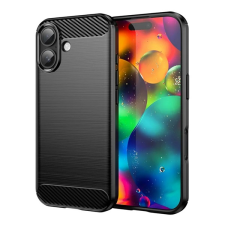 Gigapack Szilikon telefonvédő (ütésállóság, légpárnás sarok, szálcsiszolt, karbon minta) FEKETE Apple iPhone 17 tok és táska