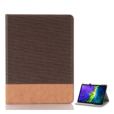 Gigapack Tok álló, bőr hatású (aktív FLIP, oldalra nyíló, asztali tartó funkció, textil minta, Apple Pencil tartó) SÖTÉTBARNA Apple IPAD Pro 12.9 (2020) tablet tok