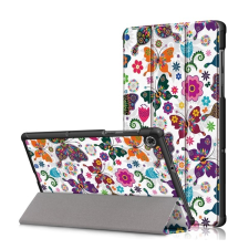 Gigapack Tok álló, bőr hatású (aktív flip, oldalra nyíló, TRIFOLD asztali tartó funkció, pillangó, virág minta) FEHÉR Lenovo Tab M10 FHD Plus (TB-X606X) tablet tok
