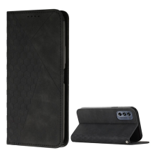 Gigapack Tok álló, bőr hatású (FLIP, oldalra nyíló, asztali tartó funkció, 3D rombusz minta, prémium) FEKETE Motorola Moto G62 5G (XT2223) tok és táska