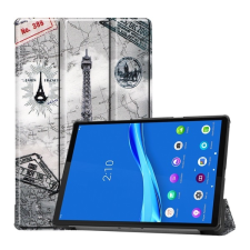 Gigapack Tok álló, bőr hatású (FLIP, oldalra nyíló, TRIFOLD asztali tartó funkció, Eiffel torony, térkép minta) SZÜRKE Lenovo Tab M10 Plus (TB-X606F), Lenovo Tab M10 FHD Plus (TB-X606X) tablet tok