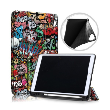 Gigapack Tok álló, bőr hatású (FLIP, oldalra nyíló, TRIFOLD asztali tartó funkció, graffiti minta) SZÍNES [Apple IPAD 10.2 (2021)] tablet tok