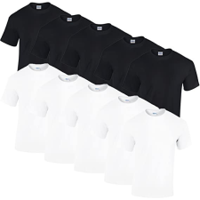 GILDAN 10 db-os csomagban Gildan kereknyakú pamut póló, fehér-fekete-M férfi póló
