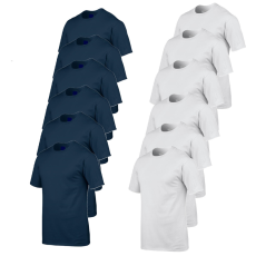 GILDAN 12 db-os csomagban Gildan 5000 kereknyakú pamut póló, sötétkék-fehér-S