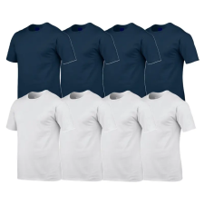 GILDAN 8 db-os csomagban Gildan kereknyakú pamut póló, sötétkék-fehér-XL férfi póló