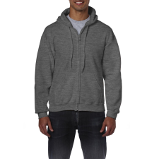 GILDAN Cipzáras kenguru zsebes kapucnis pulóver, Gildan GI18600, Dark Heather-S férfi pulóver, kardigán