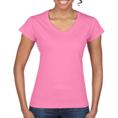 GILDAN Női póló Csapott ujjú Gildan Ladies Softstyle V-Neck T-Shirt - 2XL, Azálea (világos rózsaszín)
