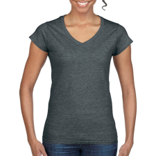 GILDAN Női póló Csapott ujjú Gildan Ladies Softstyle V-Neck T-Shirt - S, Sötét heather szürke női póló