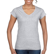 GILDAN Női póló Csapott ujjú Gildan Ladies Softstyle V-Neck T-Shirt - S, Sportszürke női póló