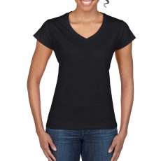 GILDAN Softstyle V-nyakú testhez álló rövid ujjú női póló, Gildan GIL64V00, Black-2XL