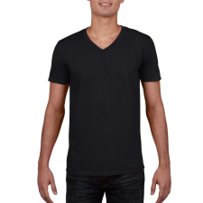 GILDAN V-nyakú rövid ujjú pamut póló, Gildan GI64V00, Black-2XL férfi póló