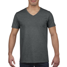 GILDAN V-nyakú rövid ujjú pamut póló, Gildan GI64V00, Dark Heather-XL férfi póló