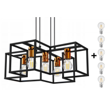 Glimex CAGE állítható függőlámpa fekete réz/króm 5x E27 + ajándék LED izzók világítás