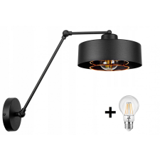 Glimex LAVOR MED fekete réz/króm rácsos hosszú karos állítható fali lámpa 1x E27 + ajándék LED izzó világítás