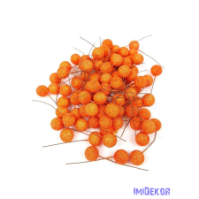  Glitteres drótos 1,5cm bogyó kb 80db/csomag - Narancs dekorációs kellék