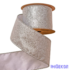  Glitteres karácsonyi szalag drótos szegéllyel 64mm x 5m - Ezüst dekorációs kellék