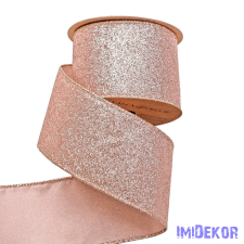  Glitteres karácsonyi szalag drótos szegéllyel 64mm x 5m - Rose Gold dekorációs kellék