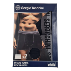 Global Licence Srl Sergio Tacchini férfi pamut boxeralsó - 2 db/csomag - fekete fekete felirattal - XL