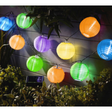 Globiz Szolár lampion fényfüzér - 10 db színes lampion, hidegfehér LED - 3,7 m kültéri izzósor