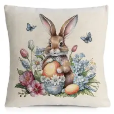  Gobelin párnahuzat barna nyuszis 1364 Natúr 45x45 cm - 5 cm lakástextília