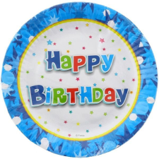 Godan Boldog születésnapot! feliratú papírtányér - kék, 6 db-os party kellék