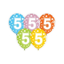 Godan Színes, pöttyös számos lufi 5 darabos szett - 5 party kellék