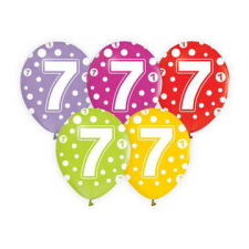 Godan Színes, pöttyös számos lufi 5 darabos szett - 7 party kellék