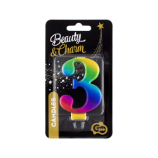 Godan Szivárvány színű születésnapi gyertya, 8 cm - 3 party kellék