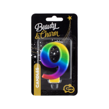 Godan Szivárvány színű születésnapi gyertya, 8 cm - 9 party kellék