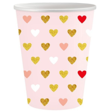 Godan XOXO: Rózsaszín papírpohár szívekkel, 250 ml - 6 db party kellék