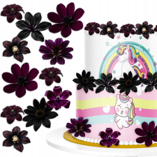 Gofri fekete liliomvirágok torta ehető dekoráció - 32 db party kellék