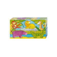 Goki fa építőkocka puzzle: safari, 5 db puzzle, kirakós