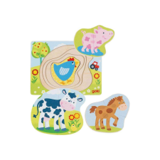 Goki fa réteges kirakó: farm állatok, 10 db puzzle, kirakós