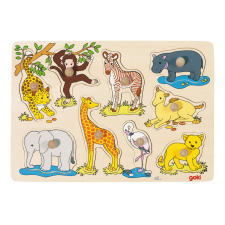 Goki Fogantyús állatos formaillesztő puzzle, 9 darabos puzzle, kirakós