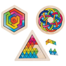 Goki hatszögletű fa mozaik puzzle fejtörő - 18 darabos puzzle, kirakós