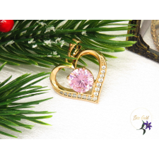  Gold filled szív alakú medál rózsaszin kővel-18K medál
