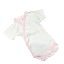 Gólyahír Réklis Rövid Ujjú Body - Fehér/Rózsaszín Szegéllyel - 56 kombidressz, body