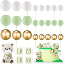  Gömb Tortadísz beszúró szett, 36db-os, Zöld-Arany-Fehér sütés és főzés