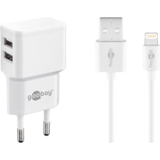 Goobay Hálózati 2xUSB töltő 12W + USB - USB-C kábel - Fehér mobiltelefon kellék