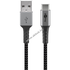 Goobay USB-C kábel, szövetborítás, 2m, szürke 60W mobiltelefon kellék