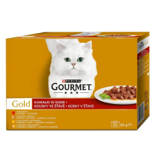 Gourmet Gourmet Gold Multipack 12×(8×85 g) marhahús/pulyka kacsával/lazac csirkemellel/csirkemájas csirkemájjal lében macskaeledel