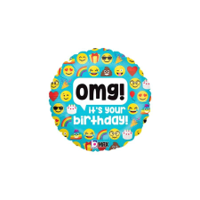 Grabo S.R.L. 46 cm-es fólia lufi Emoji mintás, OMG! It&amp;#039;s your birthday! felirattal party kellék
