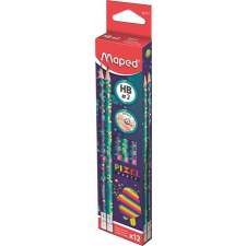 Grafitceruza radírral, HB, háromszögletű, MAPED "Pixel Party", 12 darab ceruza